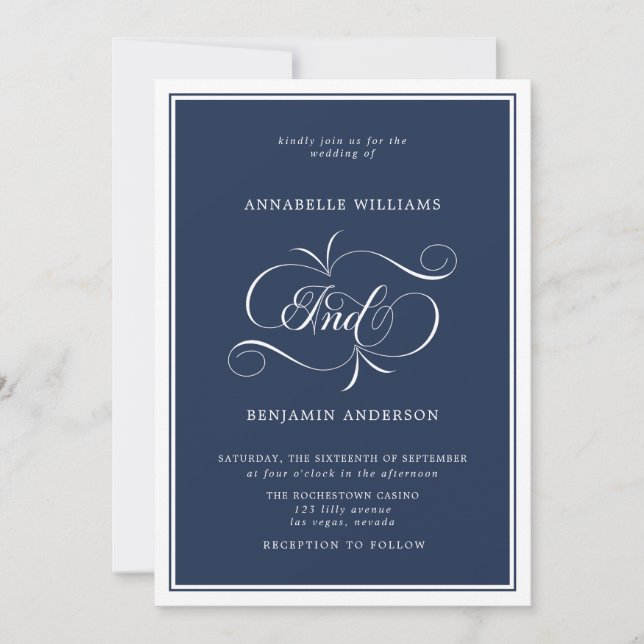 Elegant Navy & White Classic Wedding Invitation (Front)
