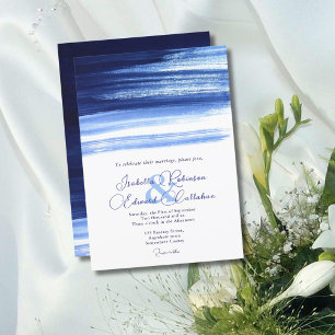 Elegant Navy & White Colour Brush Strokes Wedding Invitation