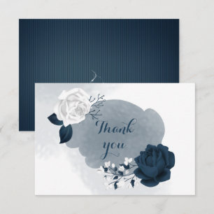 elegant navy & white floral thank you card