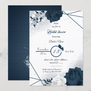 elegant navy &white flowers bridal shower invitati invitation