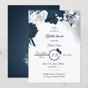 elegant navy &white flowers bridal shower invitation