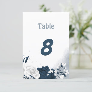 Elegant navy & white flowers table number