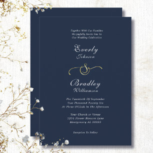  Elegant Navy White Gold Minimalist Wedding Invitation