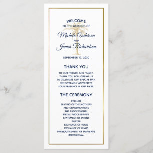 Elegant Navy White Gold Palm Tree Modern Wedding Program
