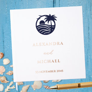 Elegant Navy White Palm Tree Coastal Wedding Guest Book