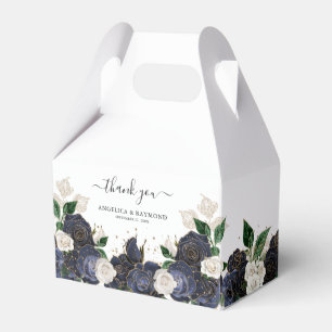 Elegant Navy & White Rose Florals Wedding Favor Box