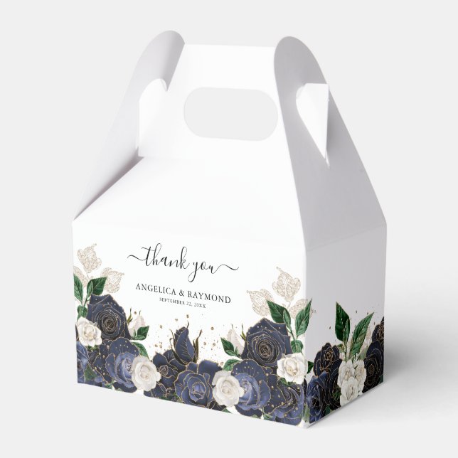 Elegant Navy & White Rose Florals Wedding  Favor Box (Front Side)
