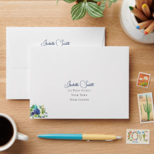 Elegant Navy & White Watercolor Floral Custom RSVP Envelope