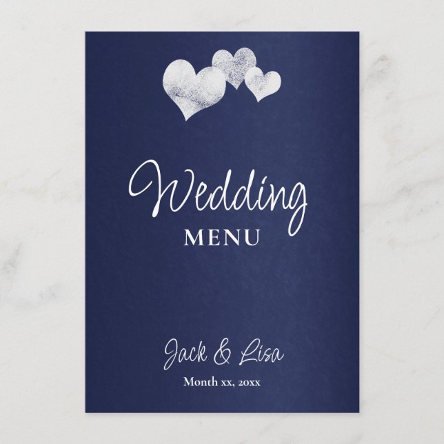 Elegant Navy White Wedding Menu (Front)