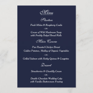Elegant Navy White Wedding Menu Card