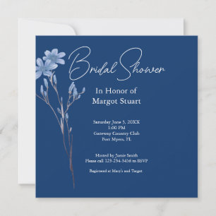 Elegant Navy Wildflower White Script Bridal Shower