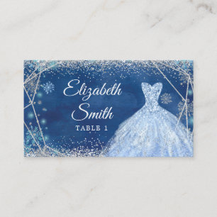 Elegant Navy Winter Snowflake Quinceañera Place Card