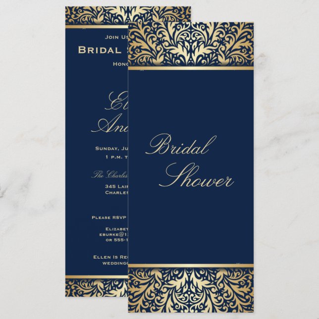 Elegant Navy with Gold Bridal Shower Invitation (Front/Back)