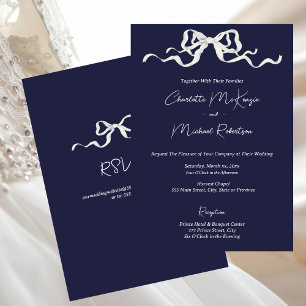 Elegant Navy with White Bows Wedding  Invitation