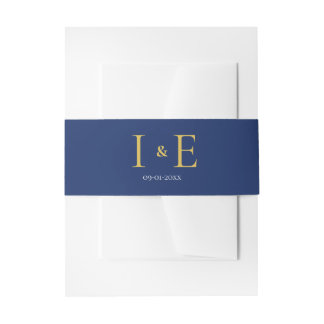 Elegant Navy Yellow Gold Wedding Invitation Suite Belly Band
