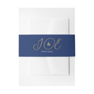 Elegant Navy Yellow Gold Wedding Invitation Suite Invitation Belly Band