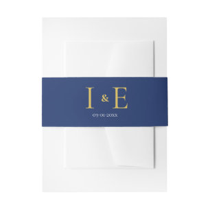 Elegant Navy Yellow Gold Wedding Invitation Suite Invitation Belly Band