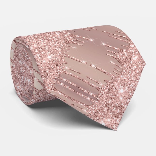 Elegant Neck Tie Rose Gold Blush Glitter Design (Rolled)
