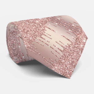 Elegant Neck Tie Rose Gold Blush Glitter Drips