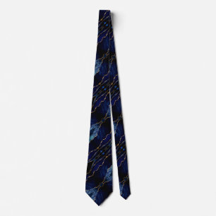 Elegant Neck Tie with Agate Navy Blue Gold Marble