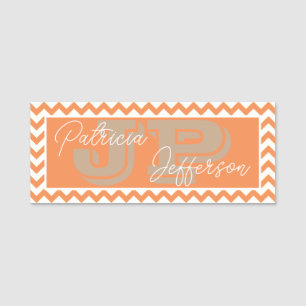 Elegant Nectarine Orange Chevron: Unique Monogram Name Tag