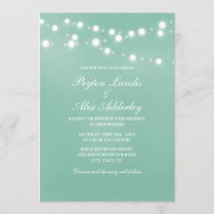 Elegant Neo Mint White String Lights Wedding Invitation