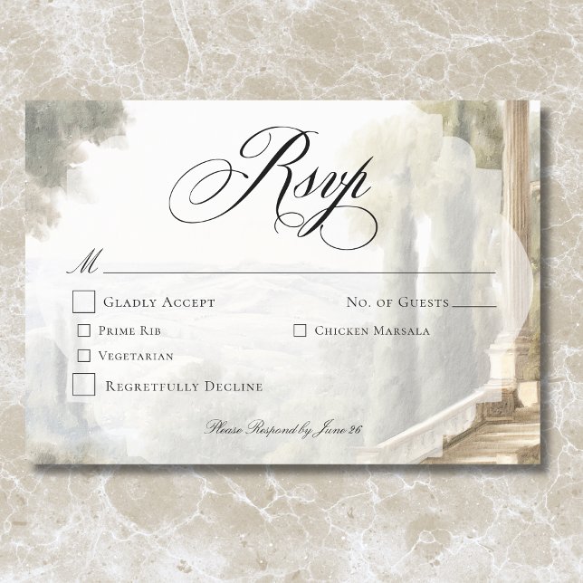 Elegant Neoclassical Vintage Scenes Wedding RSVP Card (Elegant Neoclassical Vintage Scenes Wedding RSVP Card)