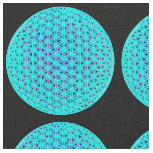 Elegant neon blue teal flower of life  fabric