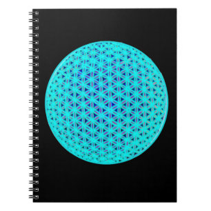Elegant neon blue teal flower of life  notebook