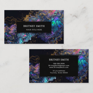 Elegant neon colours gemstone opal iridescent blac business card