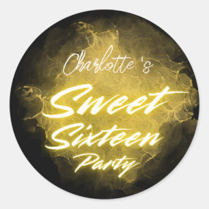 Elegant neon gold Black retro Sweet 16th Birthday  Classic Round Sticker