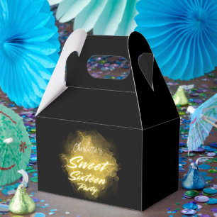 Elegant neon gold Black retro Sweet 16th Birthday Favor Box