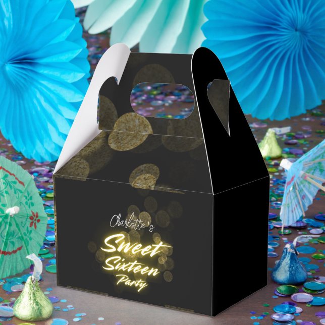 Elegant neon gold Black retro Sweet 16th Birthday  Favor Box (Party)