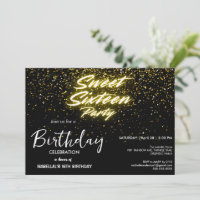 Elegant neon Gold Black retro Sweet 16th Birthday