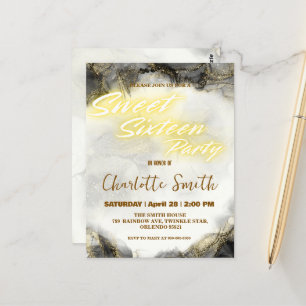 Elegant neon gold pink marble Sweet 16th Birthday Postcard
