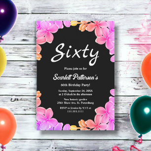 Elegant Neon Lights Roses Floral 60th Birthday Invitation