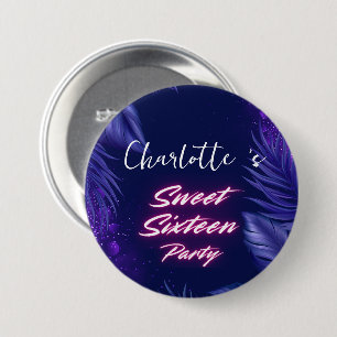 Elegant neon Pink Black retro Sweet 16th Birthday  3 Inch Round Button
