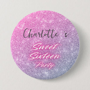 Elegant neon Pink Black retro Sweet 16th Birthday 3 Inch Round Button