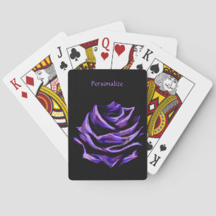 Elegant Neon Purple Rose Floral Personalized Playing Cards