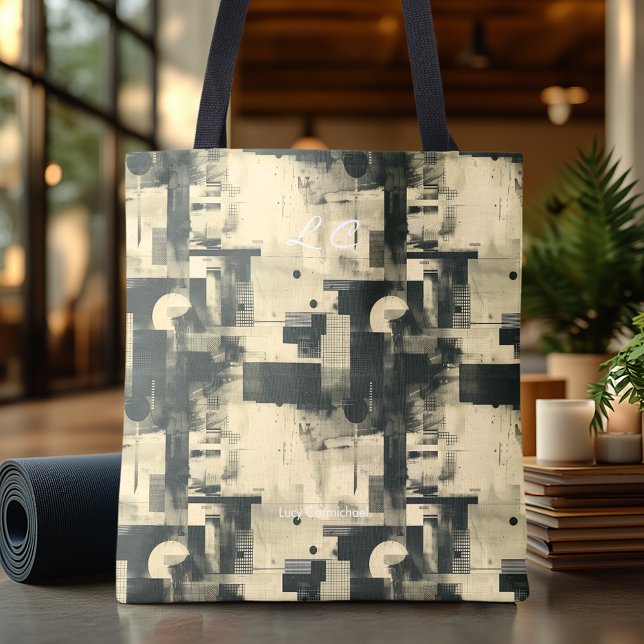 Elegant Neutral Abstract Tote Bag Beige Grey (Creator Uploaded)