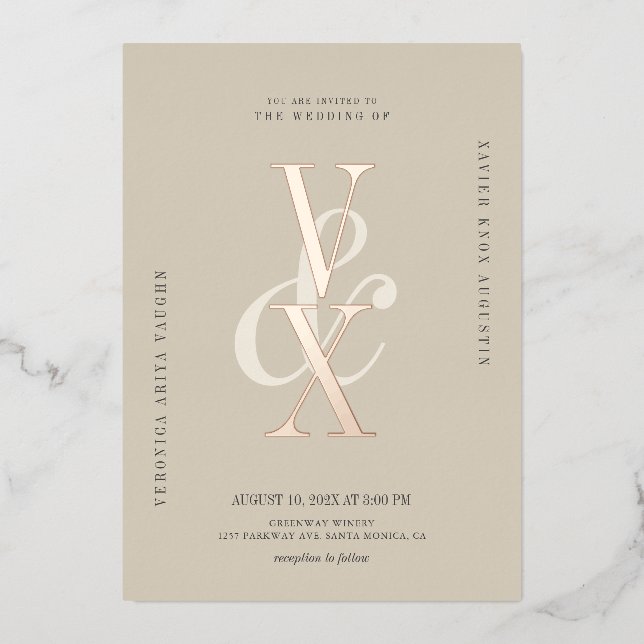 Elegant Neutral and Rose Gold Typography Wedding (Front)