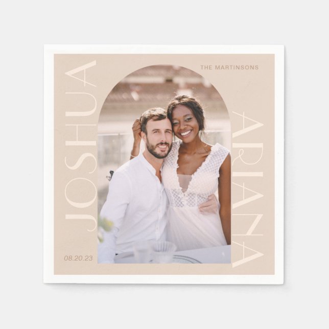 Elegant Neutral Arch Photo Wedding Napkin (Front)