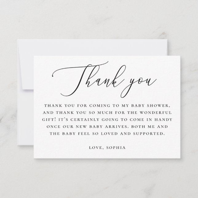 Elegant Neutral Baby Shower | Minimalist Script Thank You Card (Front)