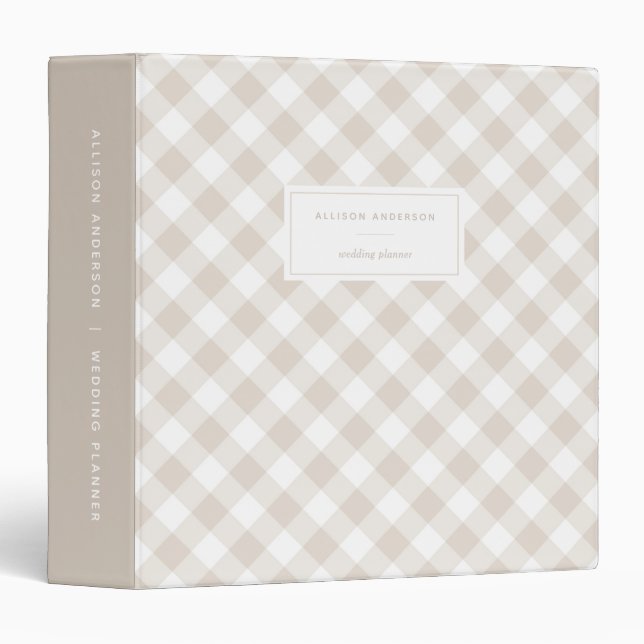Elegant Neutral Beige Buffalo Plaid 3 Ring Binder (Front/Spine)