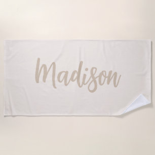 Elegant Neutral Beige Personalized Monogram Beach Towel