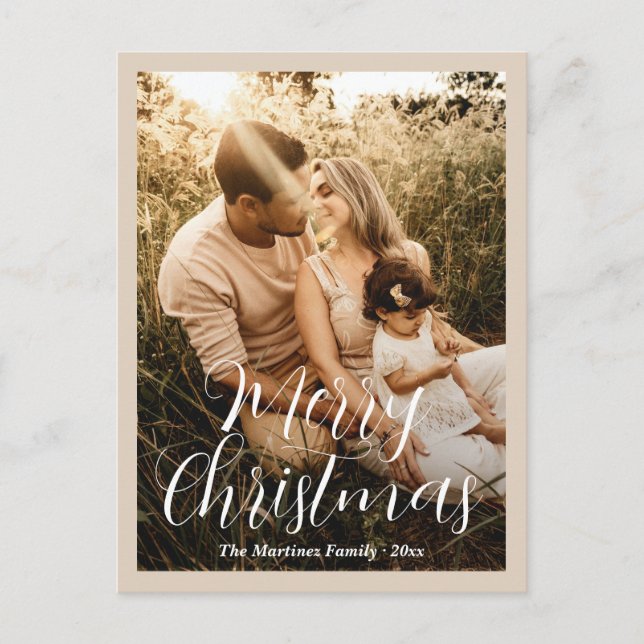 Elegant Neutral Beige Photo Modern Christmas Holiday Postcard (Front)
