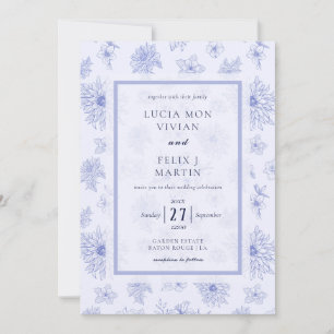Elegant Neutral Blue Shadow floral All in One Invitation