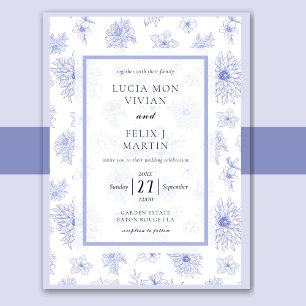 Elegant Neutral Blue Shadow floral Pattern Invitation