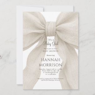 Elegant Neutral Bow Baby Girl Shower Invitation
