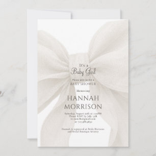 Elegant Neutral Bow Baby Girl Shower Invitation